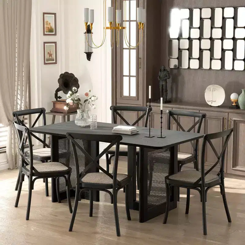 Tavolo da pranzo rettangolare in legno – Nero, 6 posti
