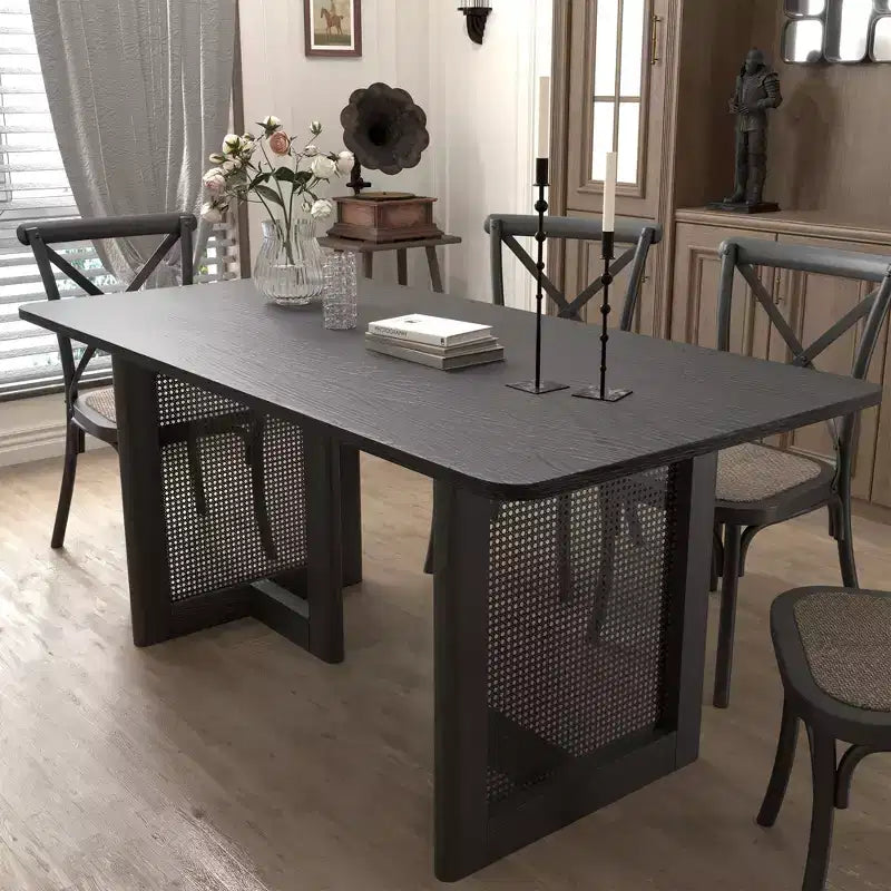 Tavolo da pranzo rettangolare in legno – Nero, 6 posti