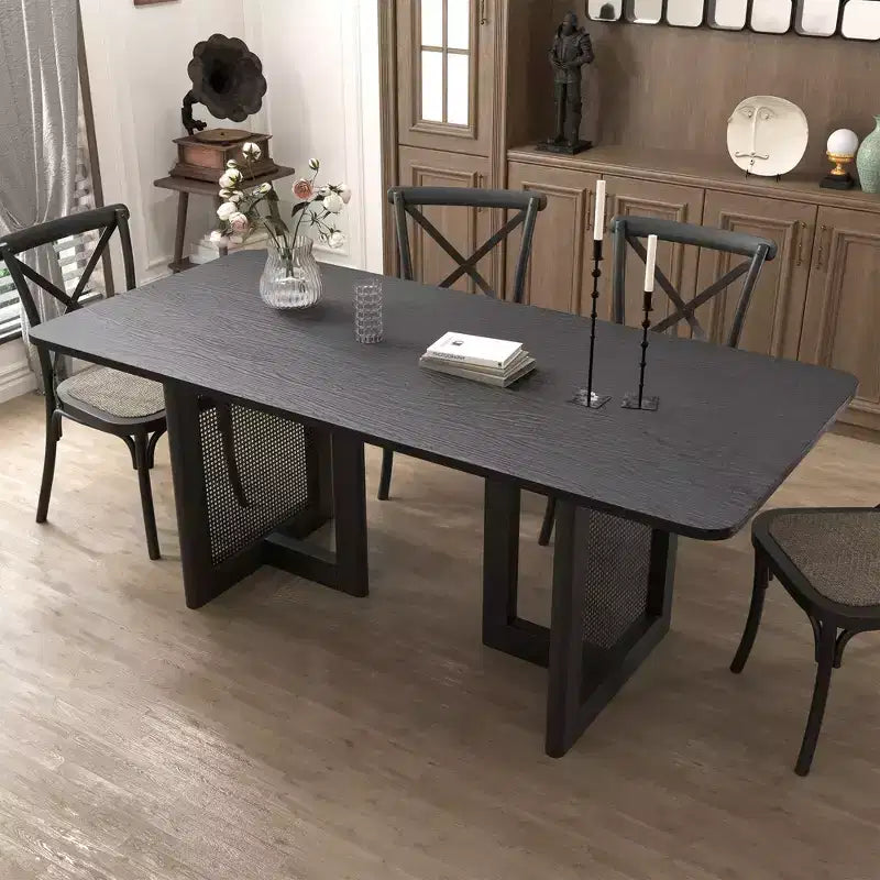 Tavolo da pranzo rettangolare in legno – Nero, 6 posti