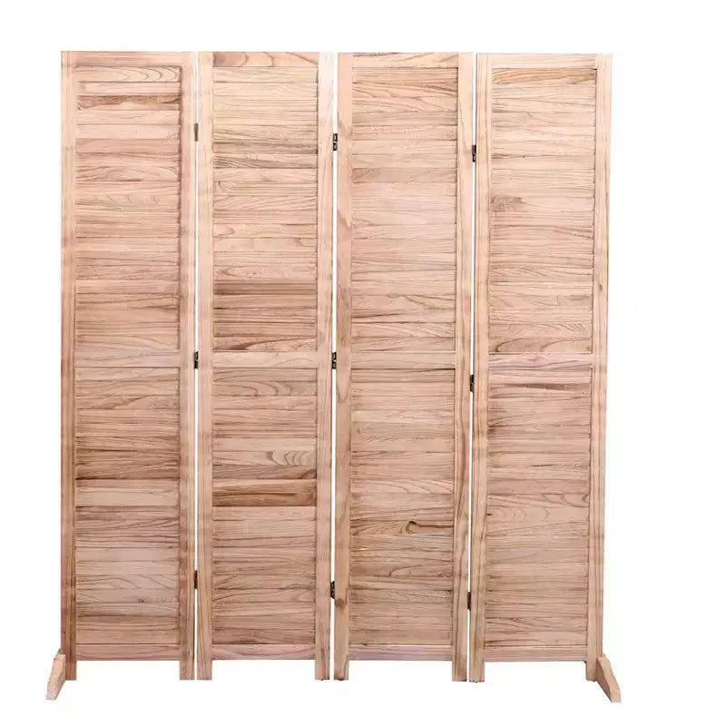 Divisorio Pieghevole a 4 Pannelli in Legno Massello, 165 x 140 cm