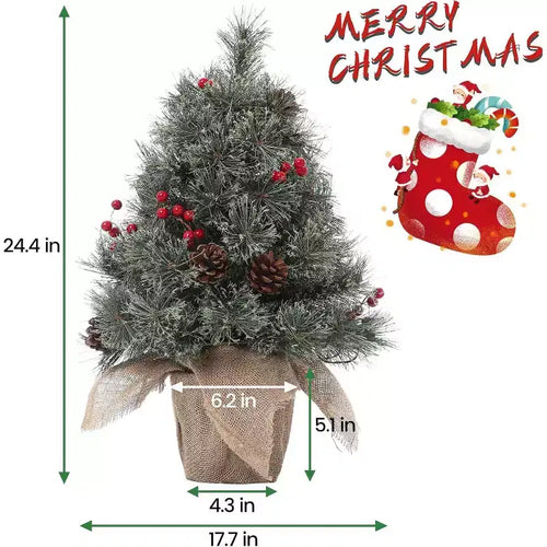 Albero di Natale da tavolo innevato da 24 pollici con luci a LED