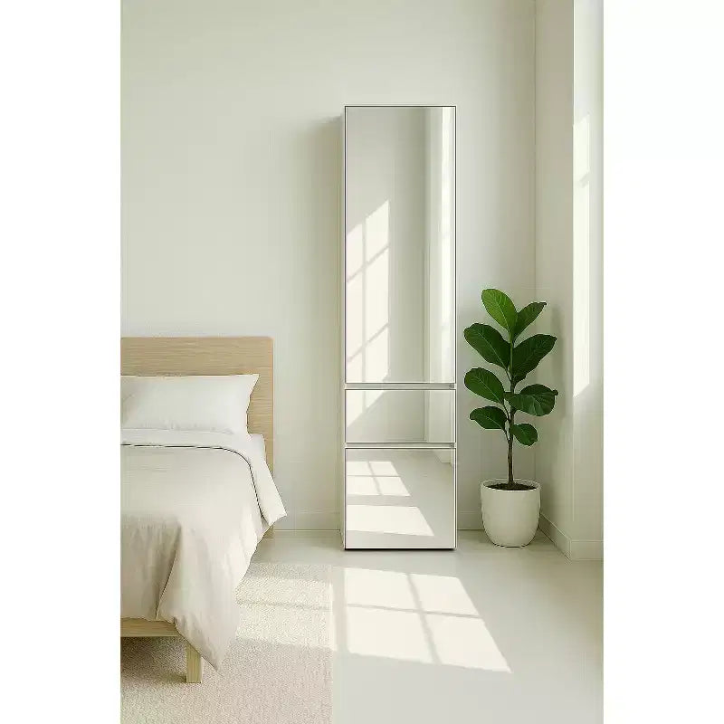 Armadio a torre modulare Slim con specchio - Finitura Rovere