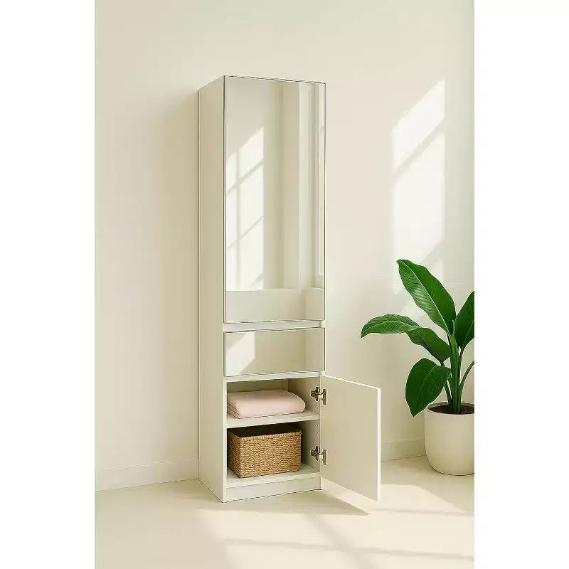 Armadio a torre modulare Slim con specchio - Finitura Rovere
