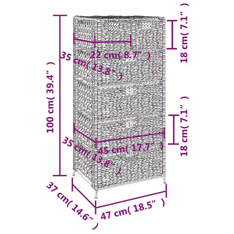 Cassettiera contenitore in giacinto d'acqua con 6 cesti – 47 x 37 x 100 cm