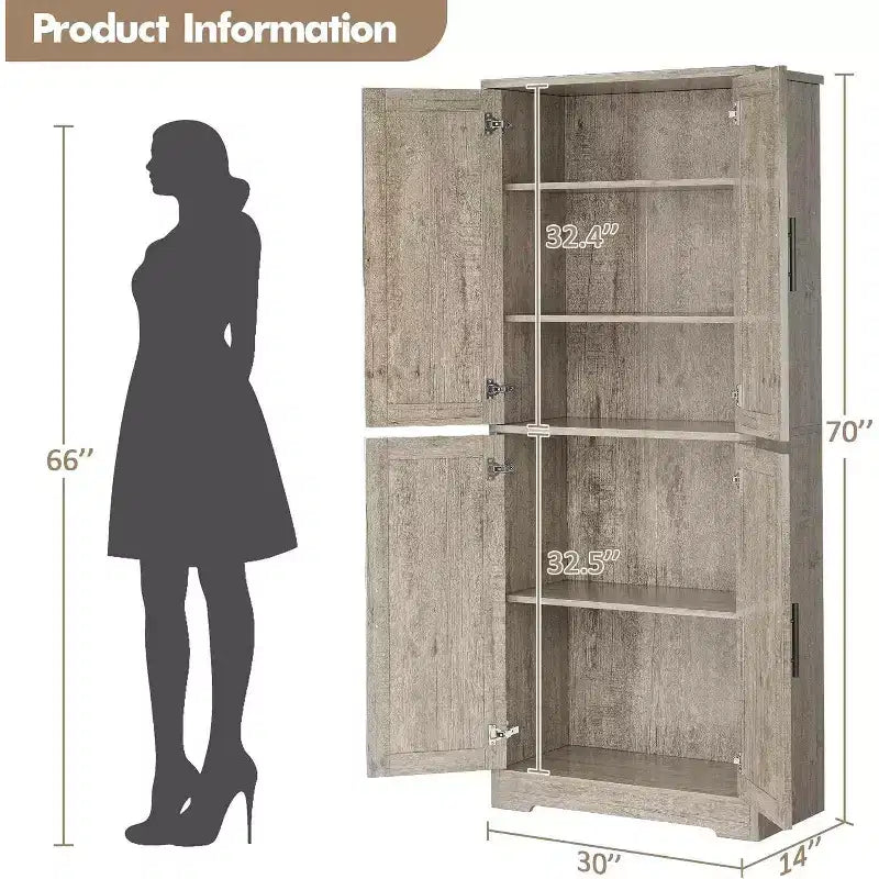 Dispensa da cucina indipendente con ante e ripiani regolabili, armadio contenitore alto 178 cm