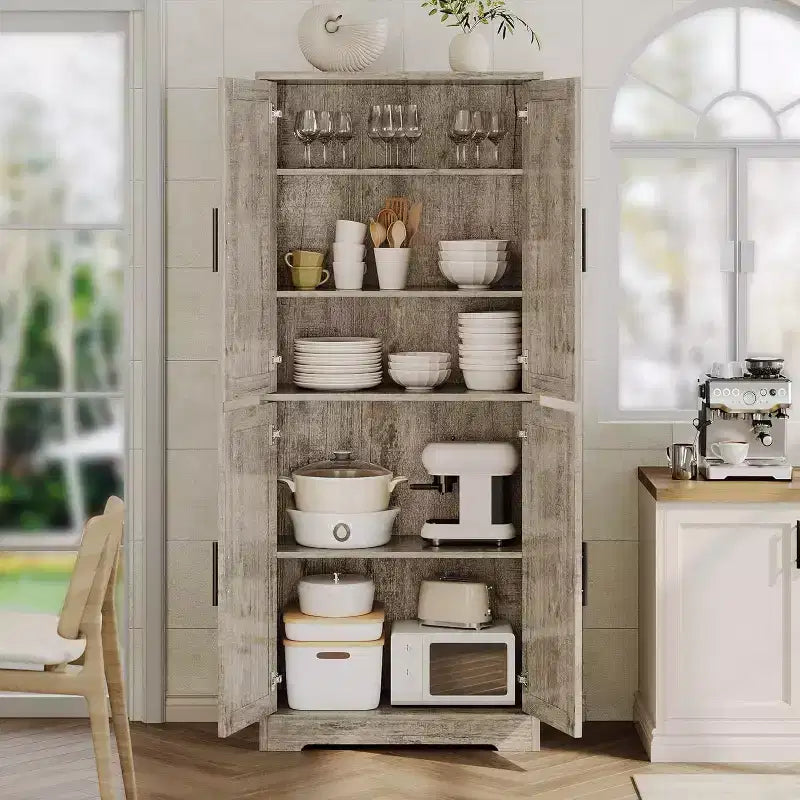 Dispensa da cucina indipendente con ante e ripiani regolabili, armadio contenitore alto 178 cm