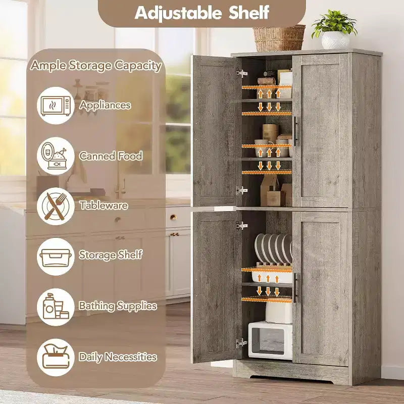 Dispensa da cucina indipendente con ante e ripiani regolabili, armadio contenitore alto 178 cm