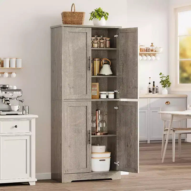 Dispensa da cucina indipendente con ante e ripiani regolabili, armadio contenitore alto 178 cm