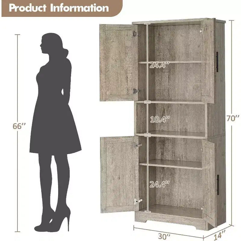 Dispensa da cucina indipendente con ante e ripiani regolabili, armadio contenitore alto 178 cm