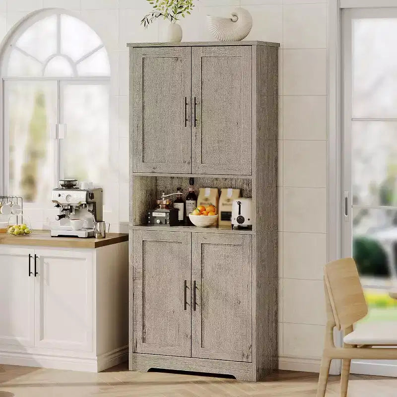 Dispensa da cucina indipendente con ante e ripiani regolabili, armadio contenitore alto 178 cm