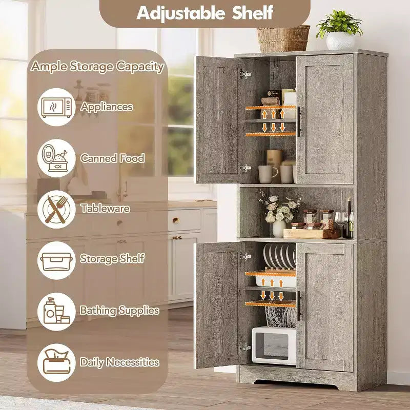 Dispensa da cucina indipendente con ante e ripiani regolabili, armadio contenitore alto 178 cm