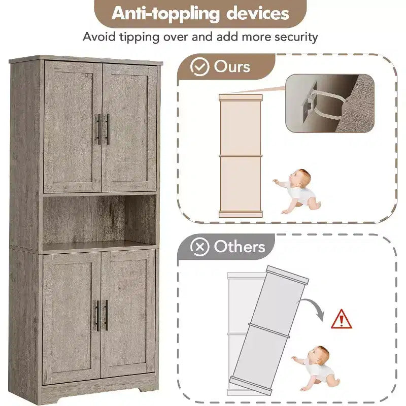 Dispensa da cucina indipendente con ante e ripiani regolabili, armadio contenitore alto 178 cm