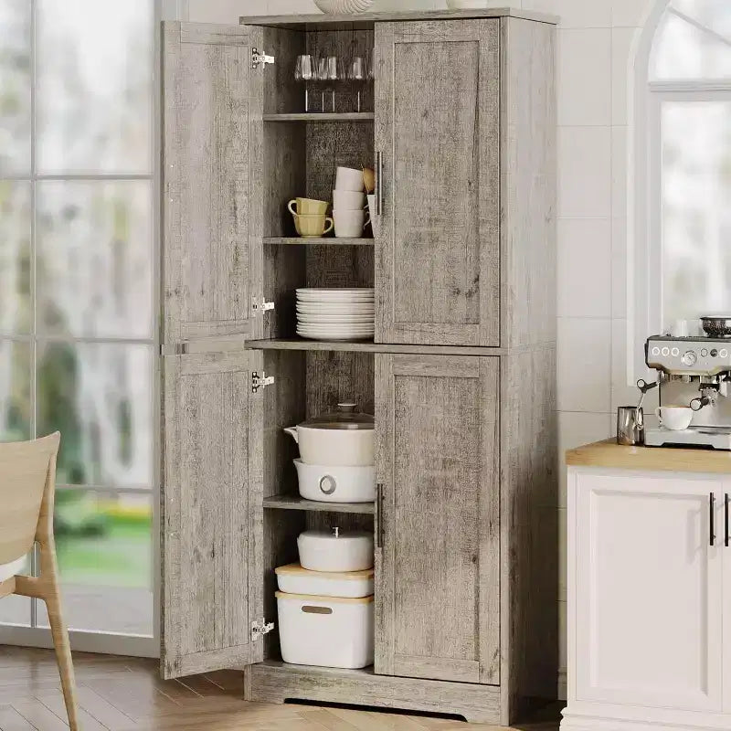 Dispensa da cucina indipendente con ante e ripiani regolabili, armadio contenitore alto 178 cm