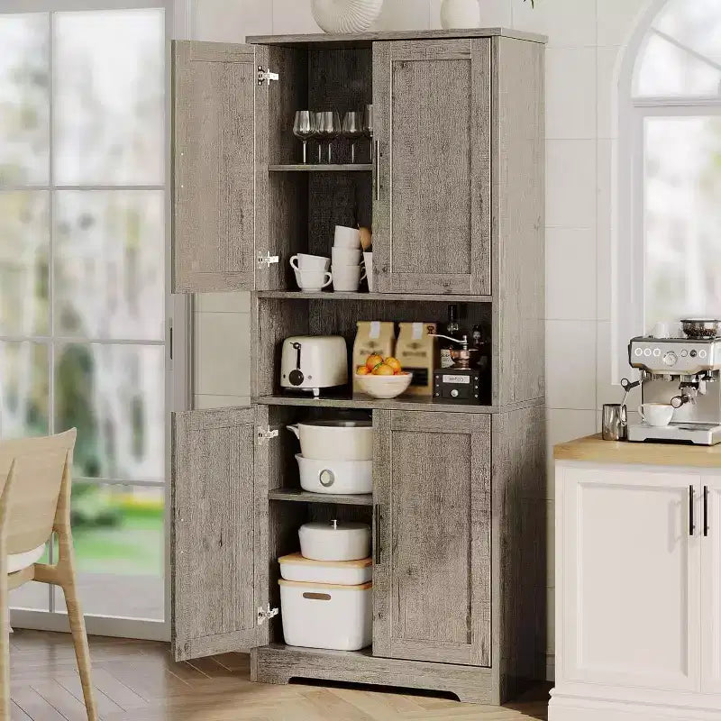 Dispensa da cucina indipendente con ante e ripiani regolabili, armadio contenitore alto 178 cm