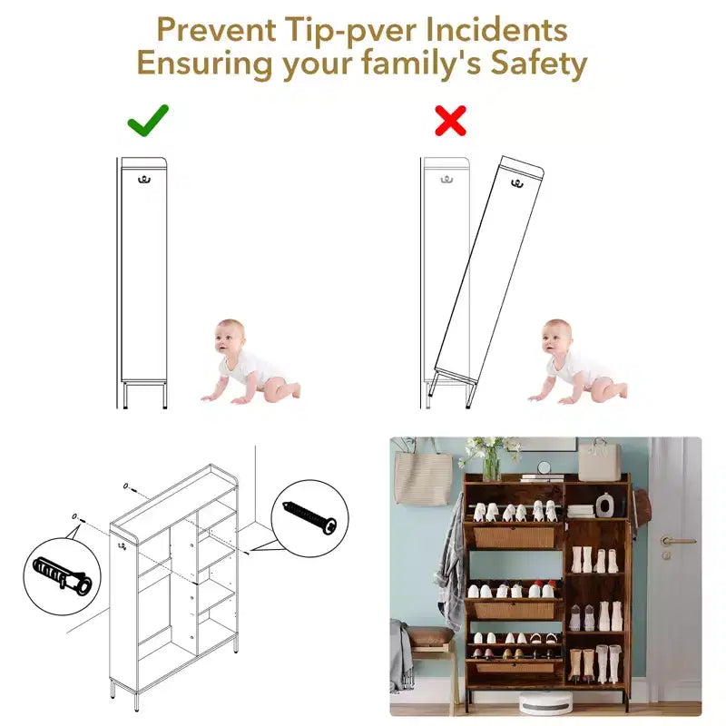 Scarpiera in Rattan con 3 Cassetti a Ribalta - Organizzatore per Scarpe Stretto a 4 Ripiani per Ingresso