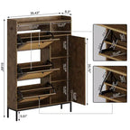 Scarpiera in Rattan con 3 Cassetti a Ribalta - Organizzatore per Scarpe Stretto a 4 Ripiani per Ingresso