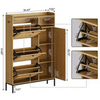 Scarpiera in Rattan con 3 Cassetti a Ribalta - Organizzatore per Scarpe Stretto a 4 Ripiani per Ingresso