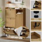 Scarpiera in Rattan con 3 Cassetti a Ribalta - Organizzatore per Scarpe Stretto a 4 Ripiani per Ingresso