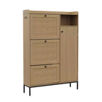 Scarpiera in Rattan con 3 Cassetti a Ribalta - Organizzatore per Scarpe Stretto a 4 Ripiani per Ingresso
