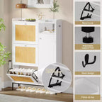 Scarpiera in Rattan con 3 Cassetti a Ribalta - Organizzatore per Scarpe Stretto a 4 Ripiani per Ingresso