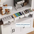 Mobile Buffet da Cucina Alto 183 cm in Stile Farmhouse con Luci a LED, Ante, Cassetto e Ripiani Regolabili