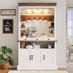 Mobile Buffet da Cucina Alto 183 cm in Stile Farmhouse con Luci a LED, Ante, Cassetto e Ripiani Regolabili