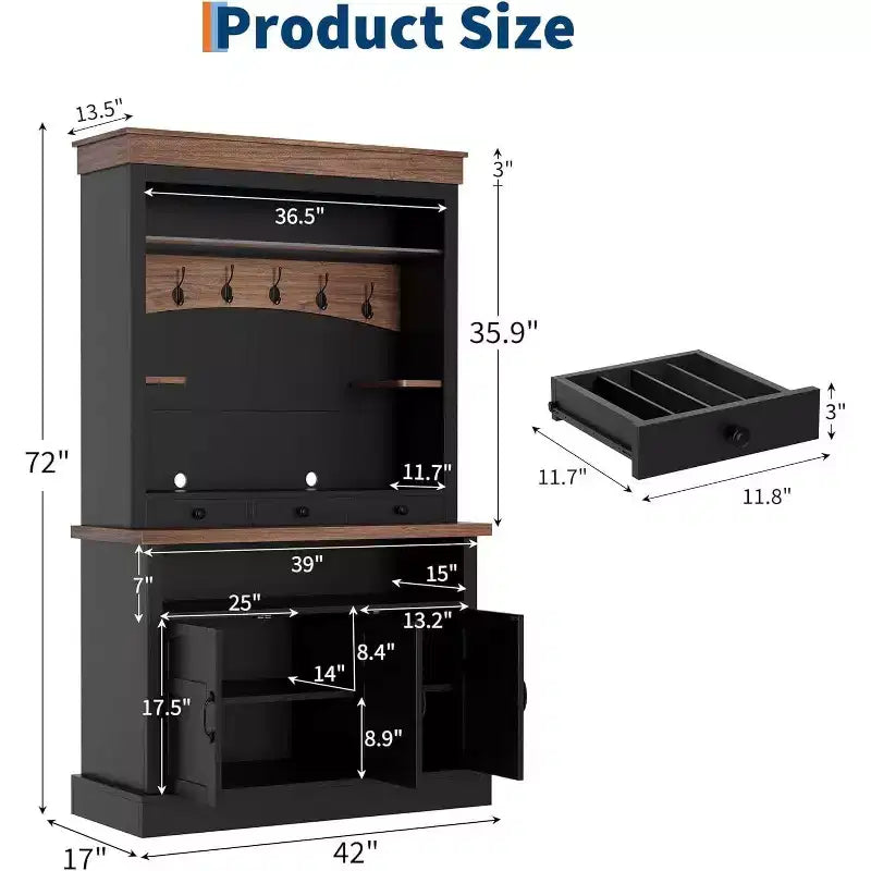 Mobile Buffet da Cucina Alto 183 cm in Stile Farmhouse con Luci a LED, Ante, Cassetto e Ripiani Regolabili