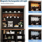 Mobile Buffet da Cucina Alto 183 cm in Stile Farmhouse con Luci a LED, Ante, Cassetto e Ripiani Regolabili