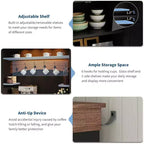 Mobile Buffet da Cucina Alto 183 cm in Stile Farmhouse con Luci a LED, Ante, Cassetto e Ripiani Regolabili