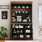Mobile Buffet da Cucina Alto 183 cm in Stile Farmhouse con Luci a LED, Ante, Cassetto e Ripiani Regolabili