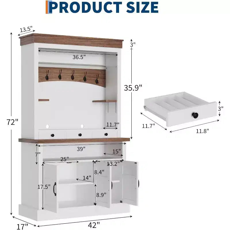 Mobile Buffet da Cucina Alto 183 cm in Stile Farmhouse con Luci a LED, Ante, Cassetto e Ripiani Regolabili