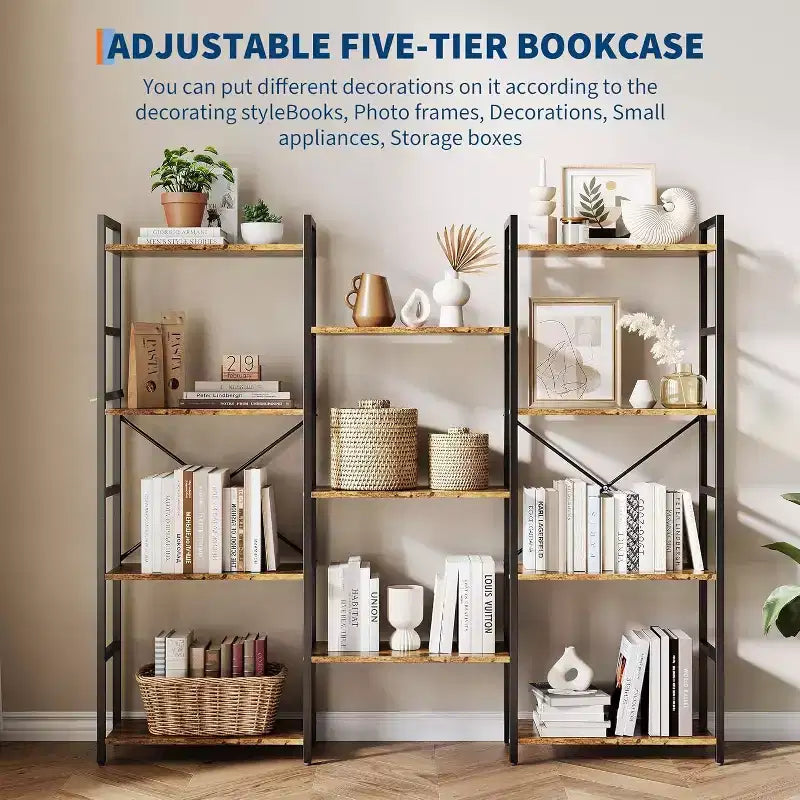 Libreria a tre colonne a 4 ripiani con 11 mensole aperte, libreria industriale regolabile per soggiorno, camera da letto, ufficio