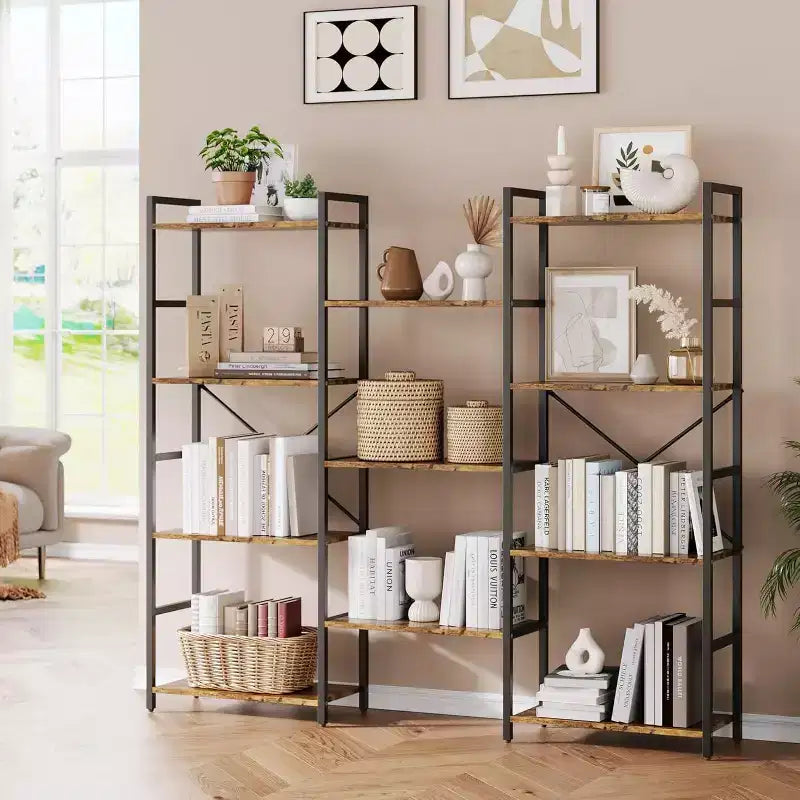 Libreria a tre colonne a 4 ripiani con 11 mensole aperte, libreria industriale regolabile per soggiorno, camera da letto, ufficio