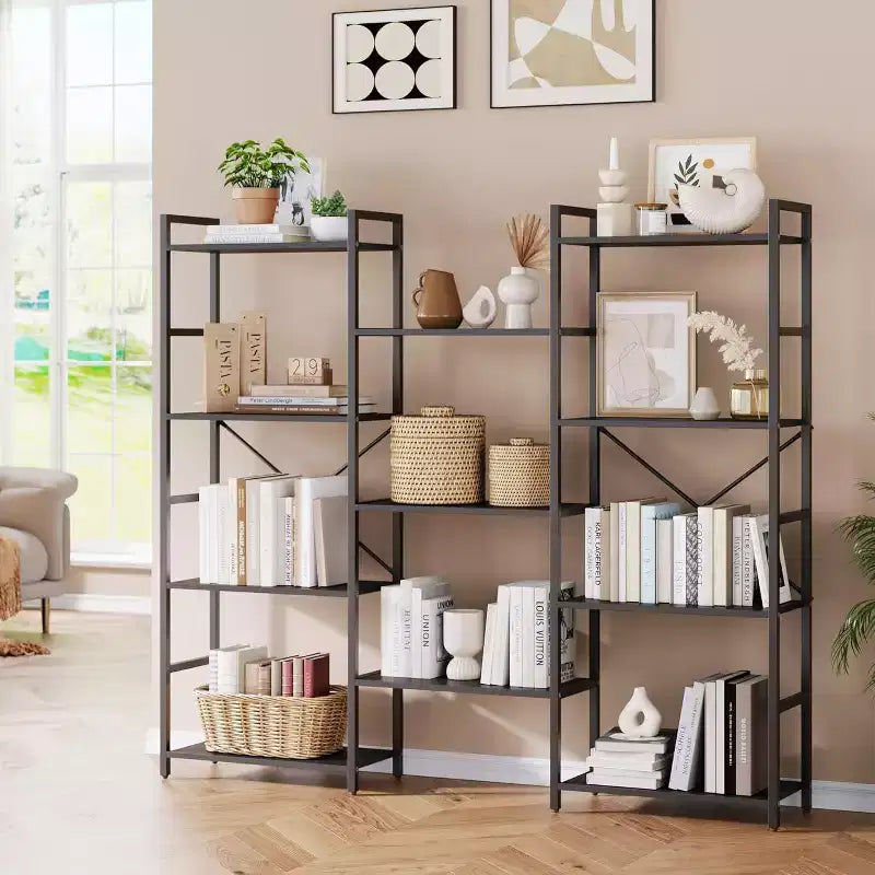 Libreria a tre colonne a 4 ripiani con 11 mensole aperte, libreria industriale regolabile per soggiorno, camera da letto, ufficio