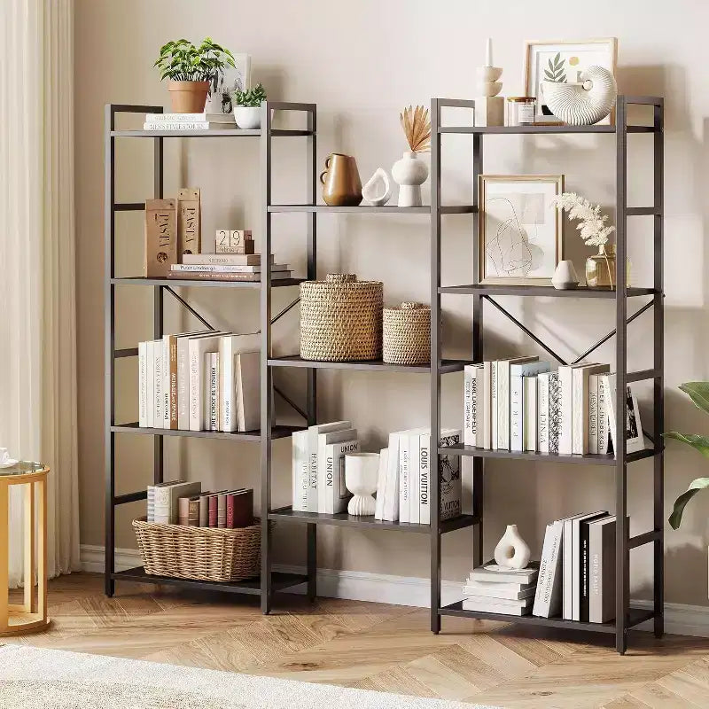 Libreria a tre colonne a 4 ripiani con 11 mensole aperte, libreria industriale regolabile per soggiorno, camera da letto, ufficio