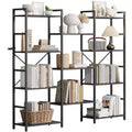 Acekool Triple Column 4-Tier Bookshelf, Adjustable Industrial Bookcase with 11 Open Shelves, Large Storage for Living Room, Bedroom, Office, Brown