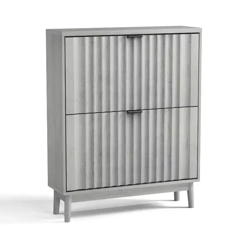 Scarpiera con ante a onda, 2 cassetti a ribalta, organizzatore di scarpe autoportante per ingresso, corridoio, grigio
