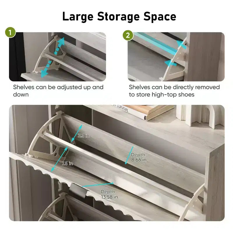 Scarpiera con ante a onda, 2 cassetti a ribalta, organizzatore di scarpe autoportante per ingresso, corridoio, grigio