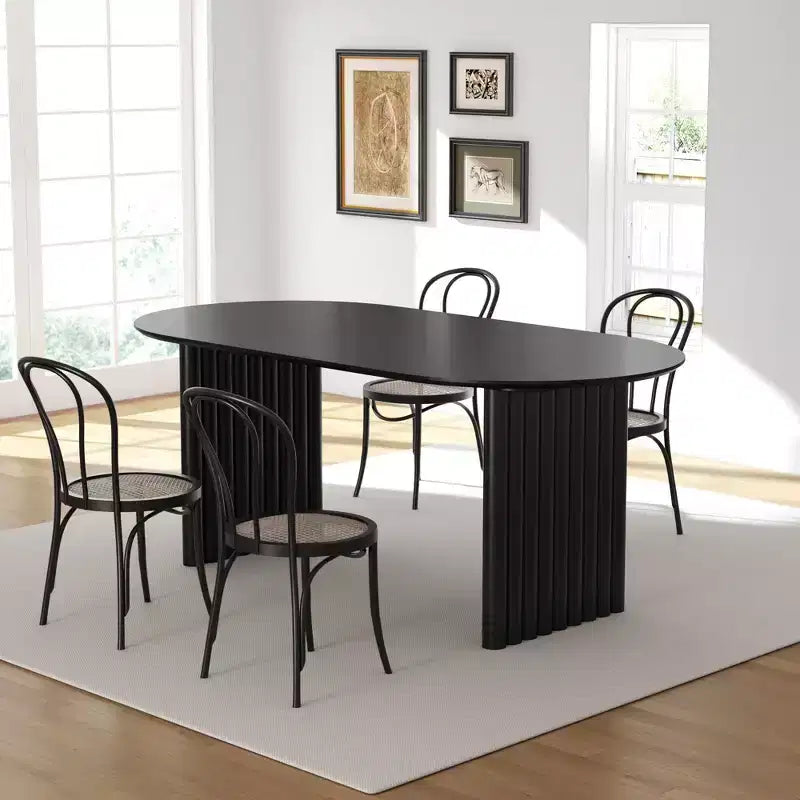 Tavolo da pranzo ovale da 67" per 6 persone, tavolo da cucina in legno massello con base a doppio piedistallo, nero