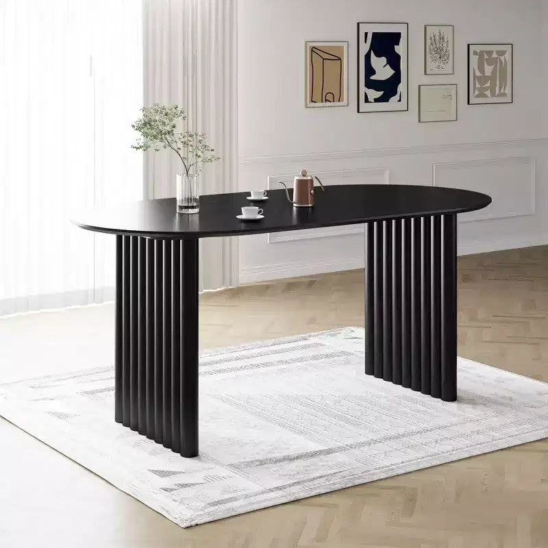 Tavolo da pranzo ovale da 67" per 6 persone, tavolo da cucina in legno massello con base a doppio piedistallo, nero