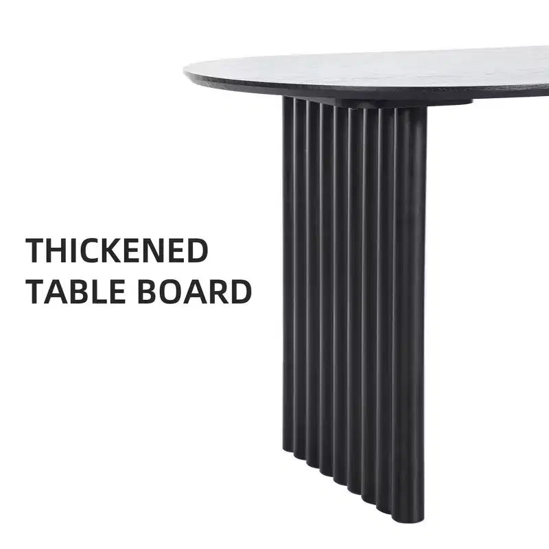 Tavolo da pranzo ovale da 67" per 6 persone, tavolo da cucina in legno massello con base a doppio piedistallo, nero