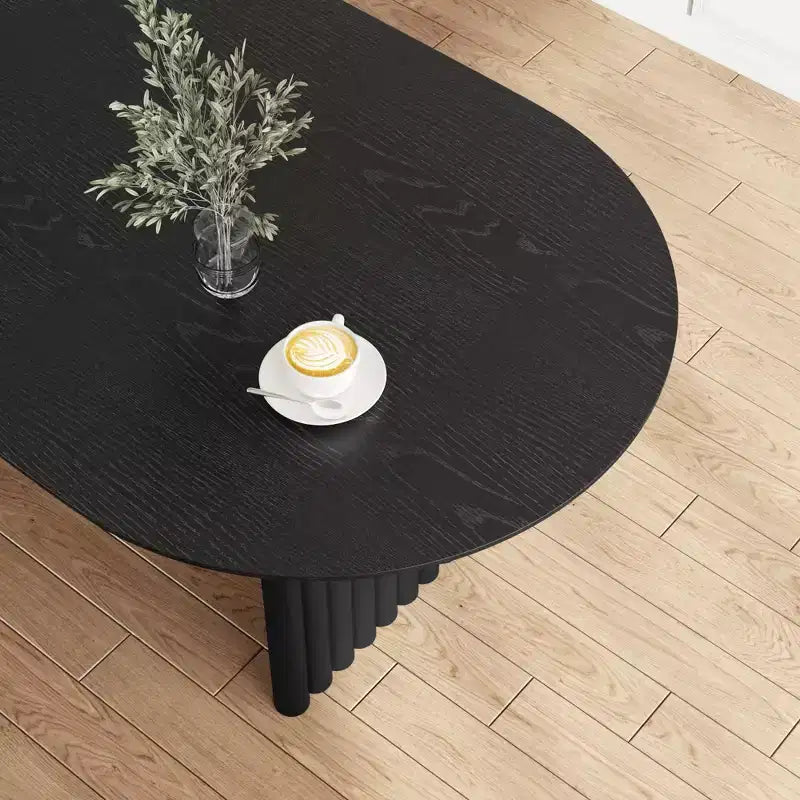 Tavolo da pranzo ovale da 67" per 6 persone, tavolo da cucina in legno massello con base a doppio piedistallo, nero