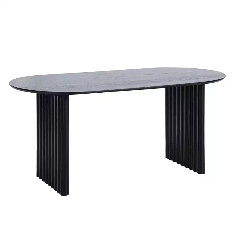 Tavolo da pranzo ovale da 67" per 6 persone, tavolo da cucina in legno massello con base a doppio piedistallo, nero