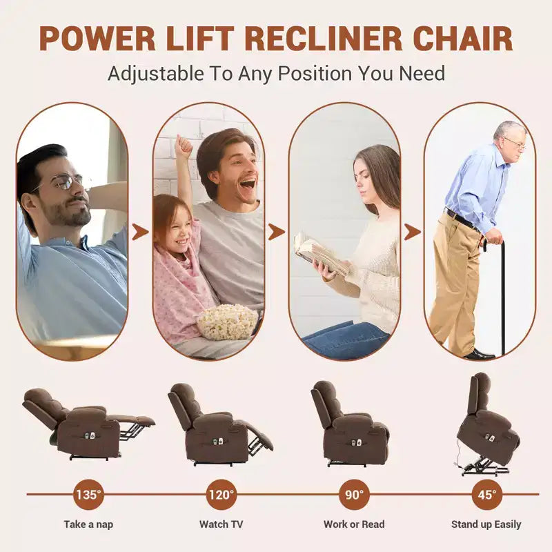 Poltrona Reclinabile Power Lift con Funzione Massaggio e Riscaldamento per Anziani