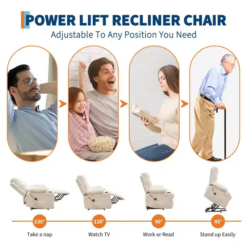 Poltrona Reclinabile Power Lift con Funzione Massaggio e Riscaldamento per Anziani