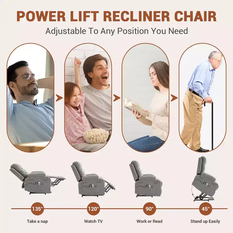 Poltrona Reclinabile Power Lift con Funzione Massaggio e Riscaldamento per Anziani