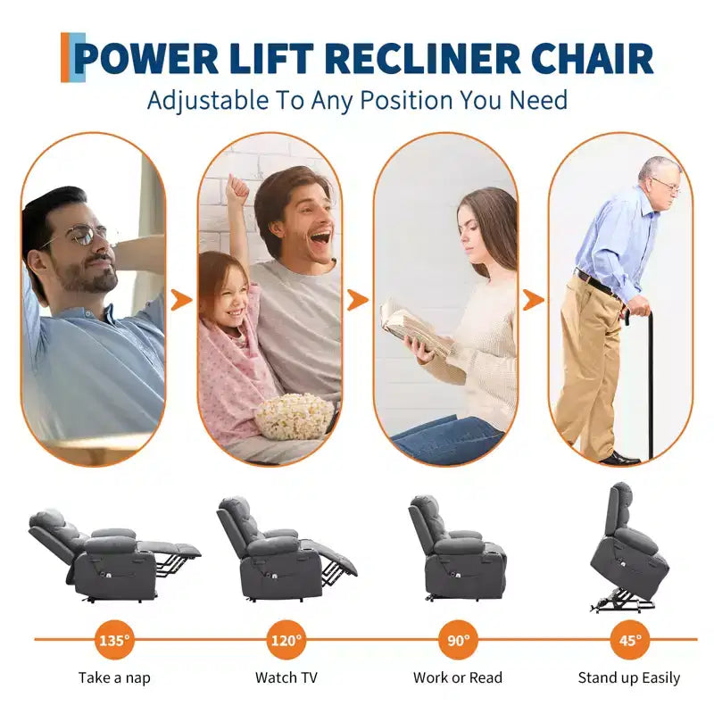 Poltrona Reclinabile Power Lift con Funzione Massaggio e Riscaldamento per Anziani