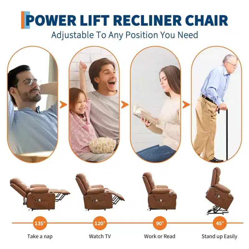 Poltrona Reclinabile Power Lift con Funzione Massaggio e Riscaldamento per Anziani