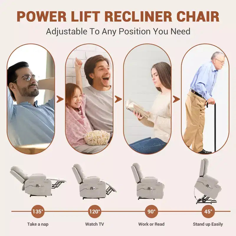 Poltrona Reclinabile Power Lift con Funzione Massaggio e Riscaldamento per Anziani