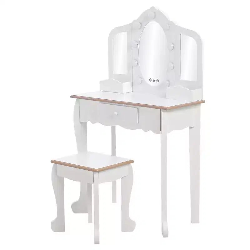 Set Tavolino da Trucco per Bambini con Specchio Triplo Illuminato e Sgabello